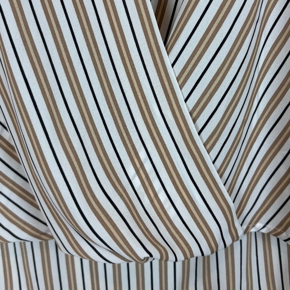 NWT Adrianna Papell Black/White/Tan/Cream Sheer Striped Sleeveless Wrap Blouse - Picture 4 of 10